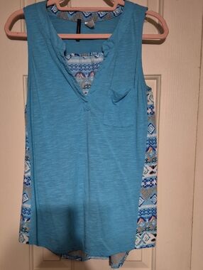 new directions Turquoise V-Neck Tank with Patterned Side Panels